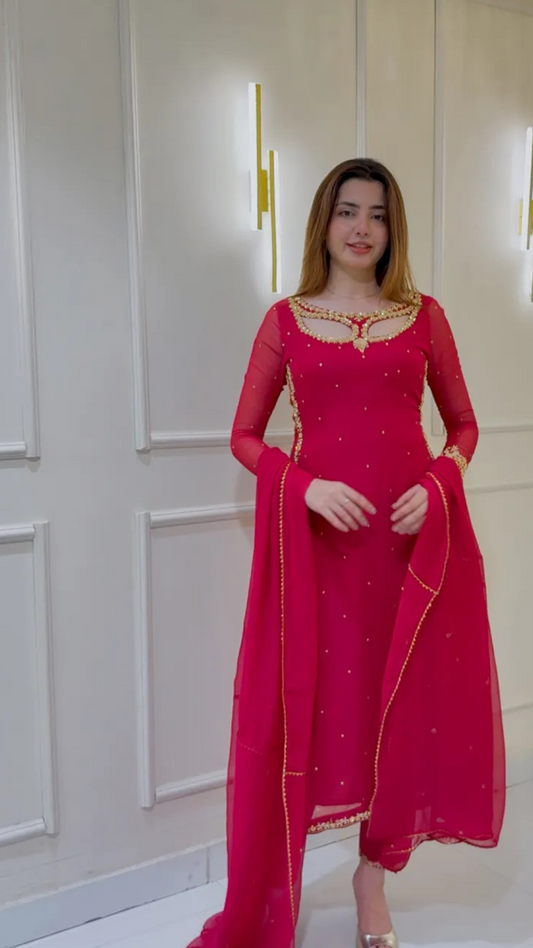 Divya Faux Georgette Palazzo Suite with Sequce work and Dupatta