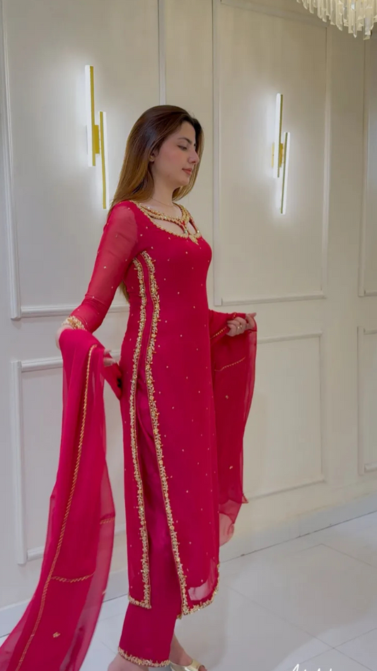 Divya Faux Georgette Palazzo Suite with Sequce work and Dupatta