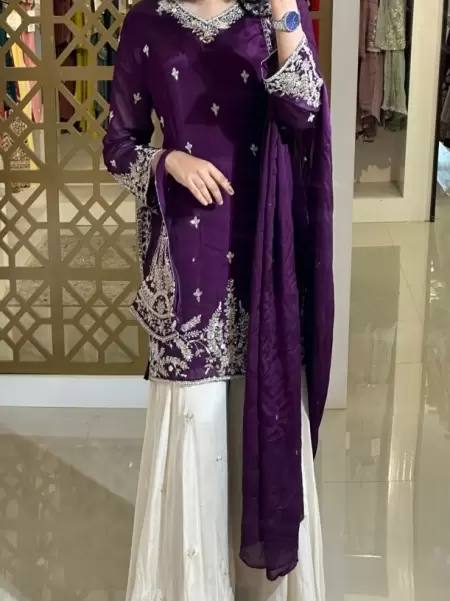 Party Wear Silk Coding Work Fully Stitched Plazo Suit Set
