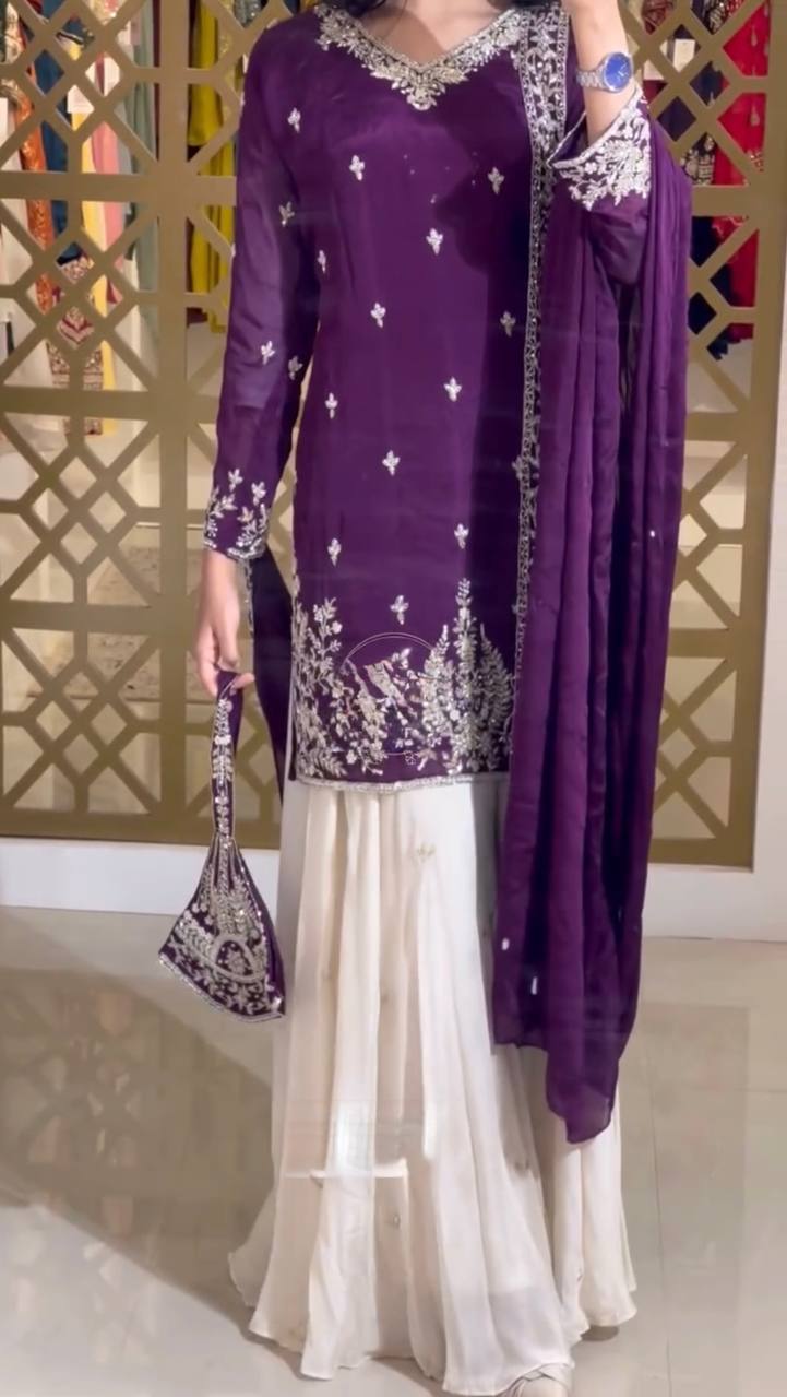Party Wear Silk Coding Work Fully Stitched Plazo Suit Set