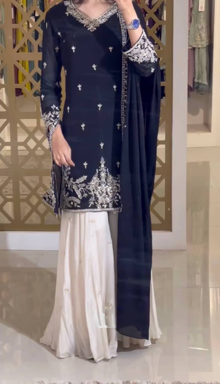 Party Wear Silk Coding Work Fully Stitched Plazo Suit Set