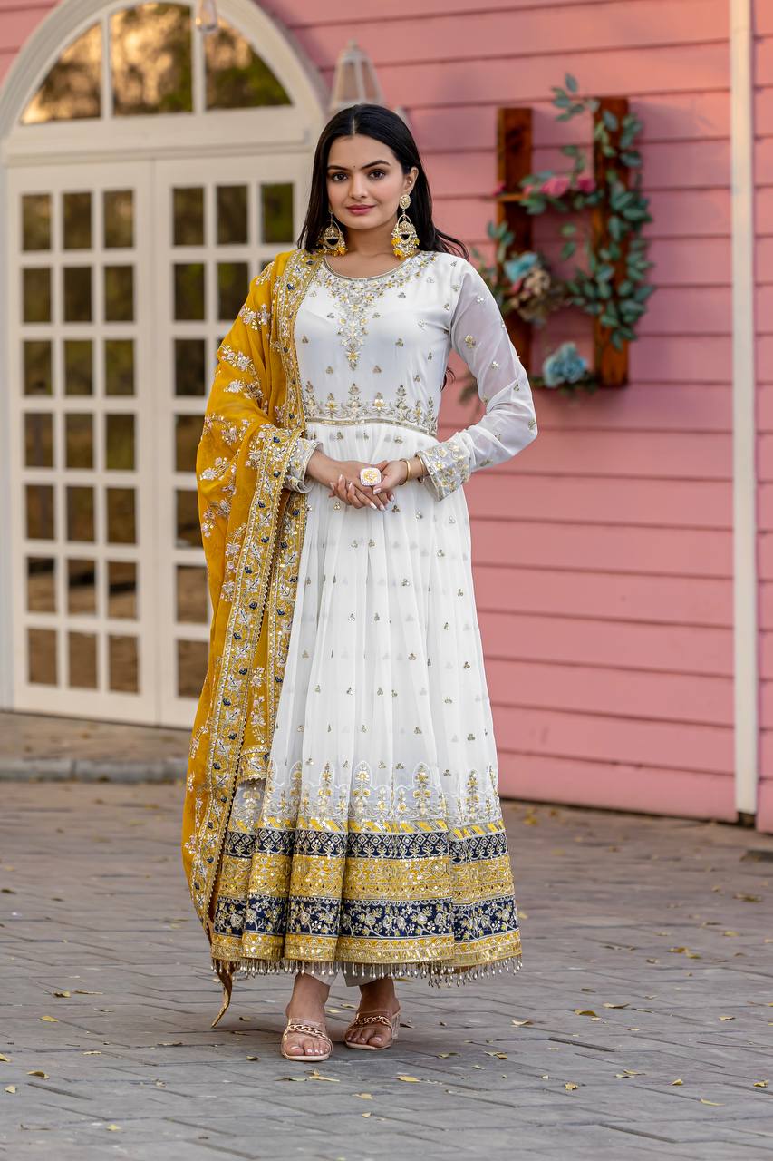 New Party Wear Heavy Faux Georgette Gown, Dupatta & Bottom Set