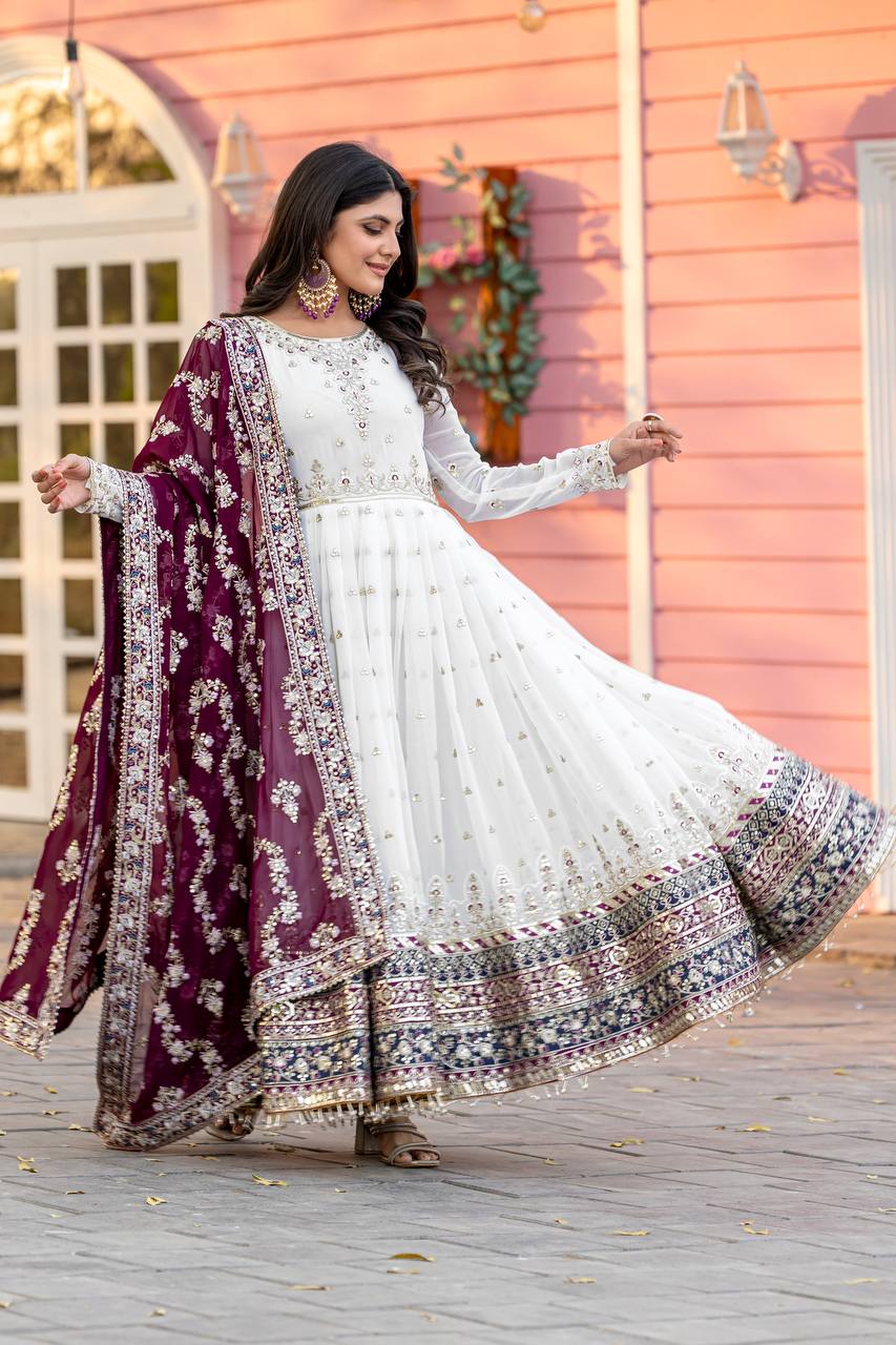 New Party Wear Heavy Faux Georgette Gown, Dupatta & Bottom Set
