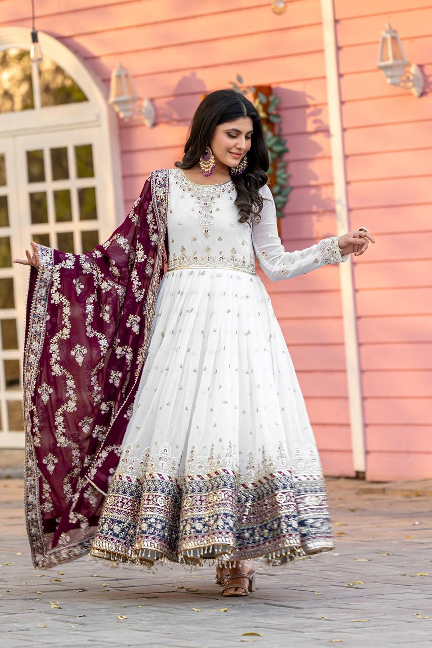 New Party Wear Heavy Faux Georgette Gown, Dupatta & Bottom Set