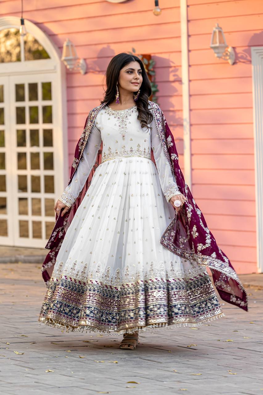 New Party Wear Heavy Faux Georgette Gown, Dupatta & Bottom Set