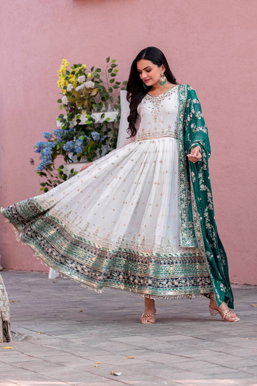New Party Wear Heavy Faux Georgette Gown, Dupatta & Bottom Set