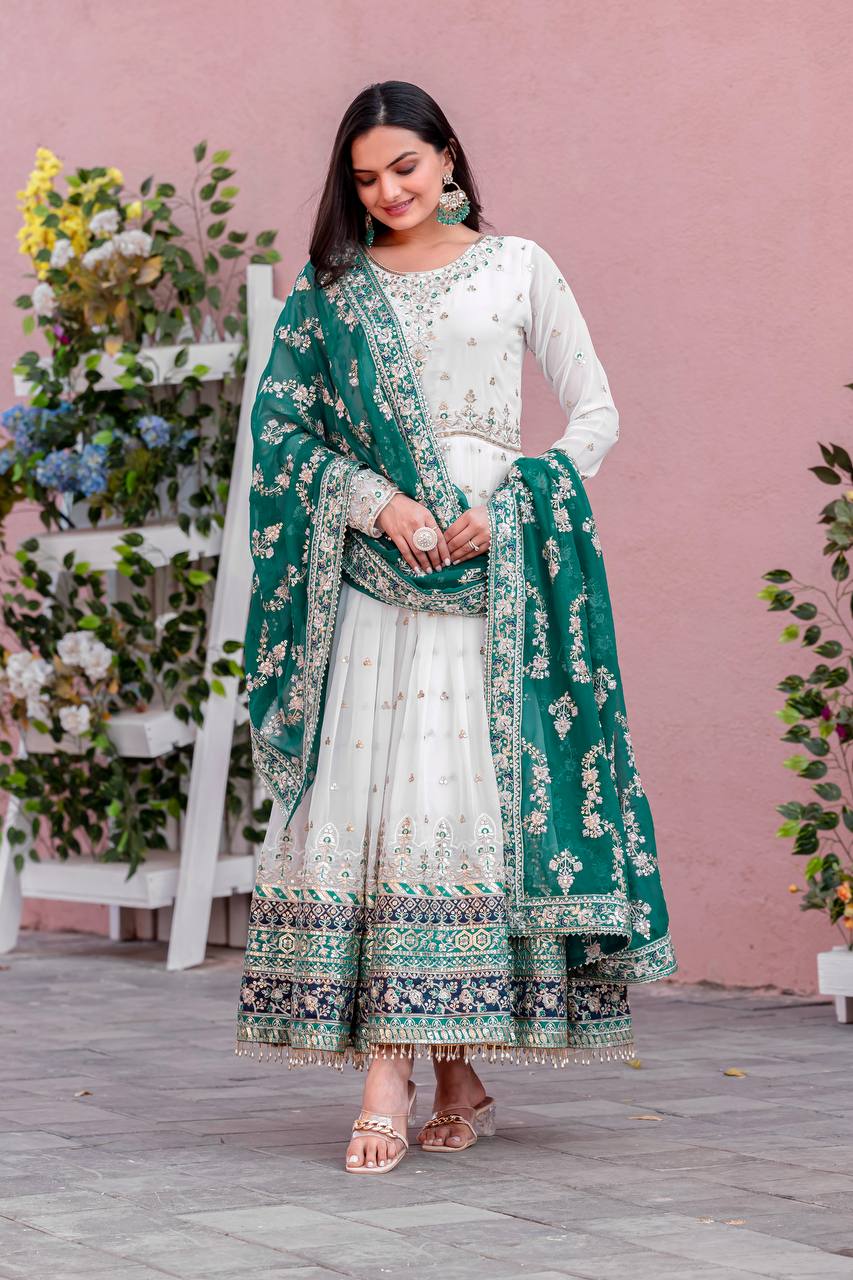 New Party Wear Heavy Faux Georgette Gown, Dupatta & Bottom Set