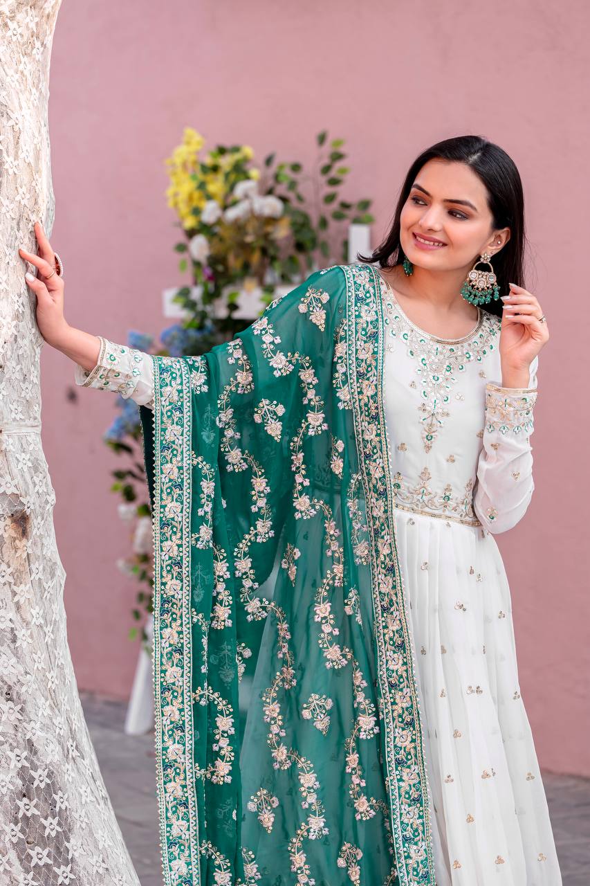 New Party Wear Heavy Faux Georgette Gown, Dupatta & Bottom Set