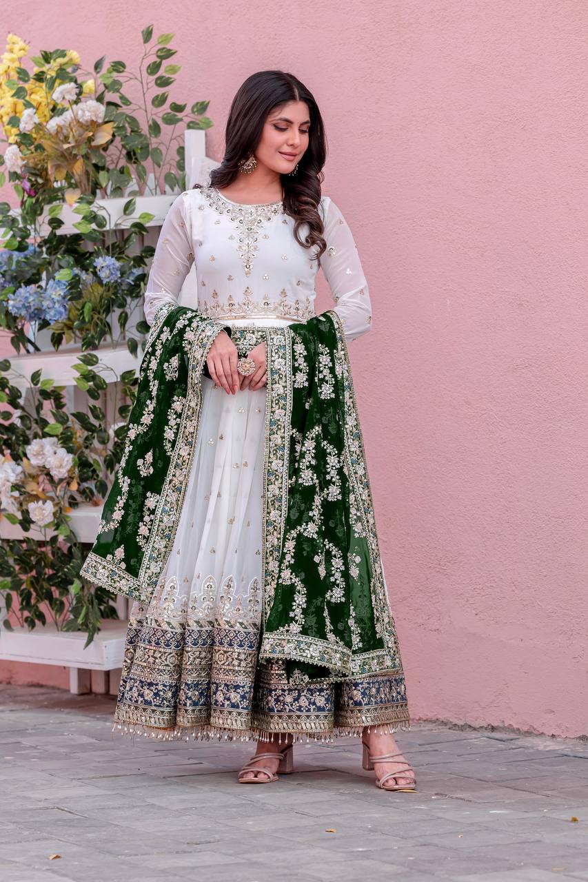 New Party Wear Heavy Faux Georgette Gown, Dupatta & Bottom Set