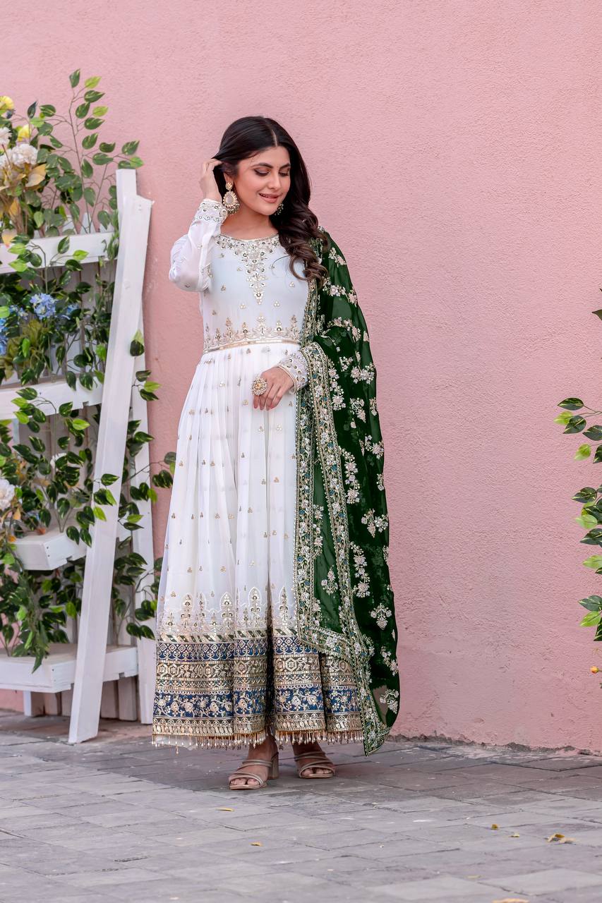 New Party Wear Heavy Faux Georgette Gown, Dupatta & Bottom Set