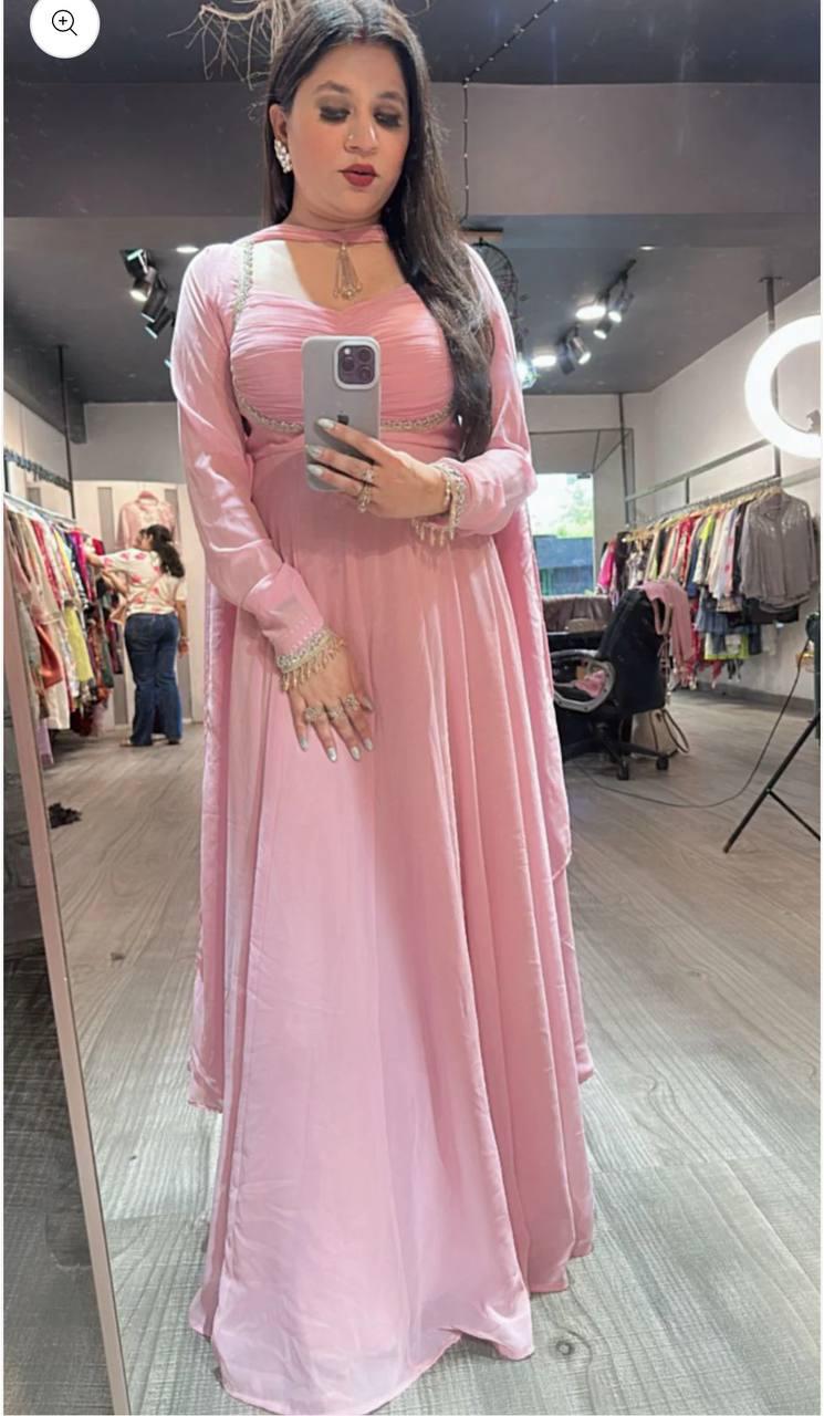 Elegant Party Wear Gown Ensemble with 9mm Sequence Embroidery & Moti Lace