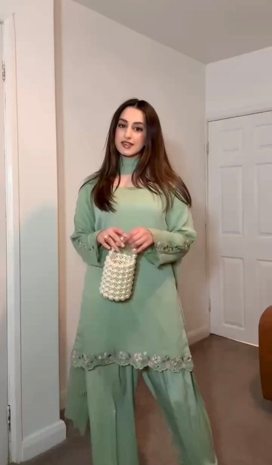 Top With Farshi Palazzo in Georgette With Embroidery and Real Mirror