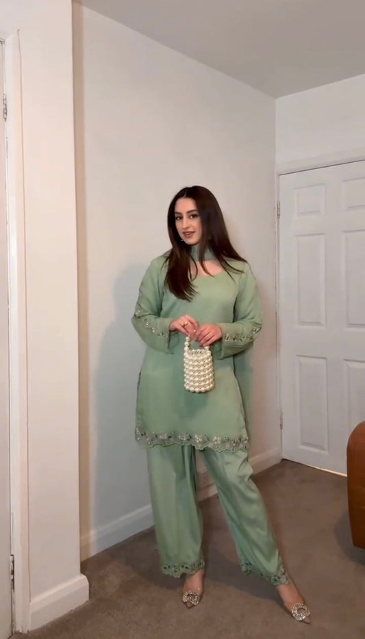 Top With Farshi Palazzo in Georgette With Embroidery and Real Mirror