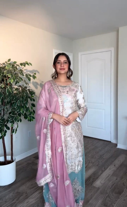 Premium Partywear Suit in Pastel Blush & Teal