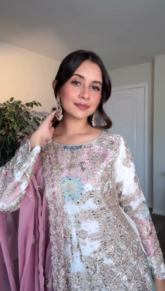 Premium Partywear Suit in Pastel Blush & Teal