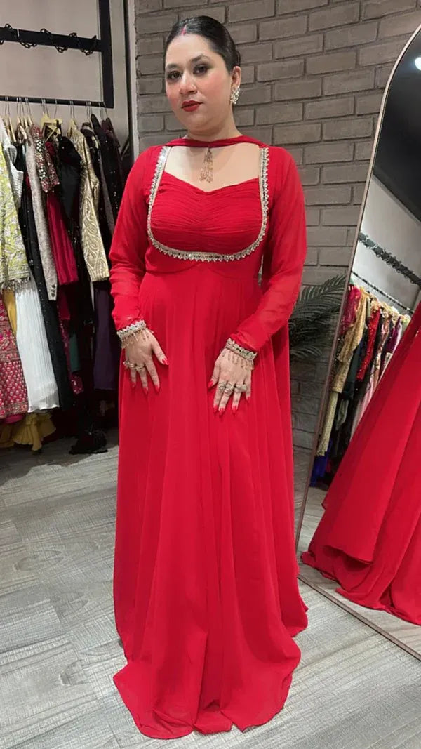 Elegant Party Wear Gown Ensemble with 9mm Sequence Embroidery & Moti Lace