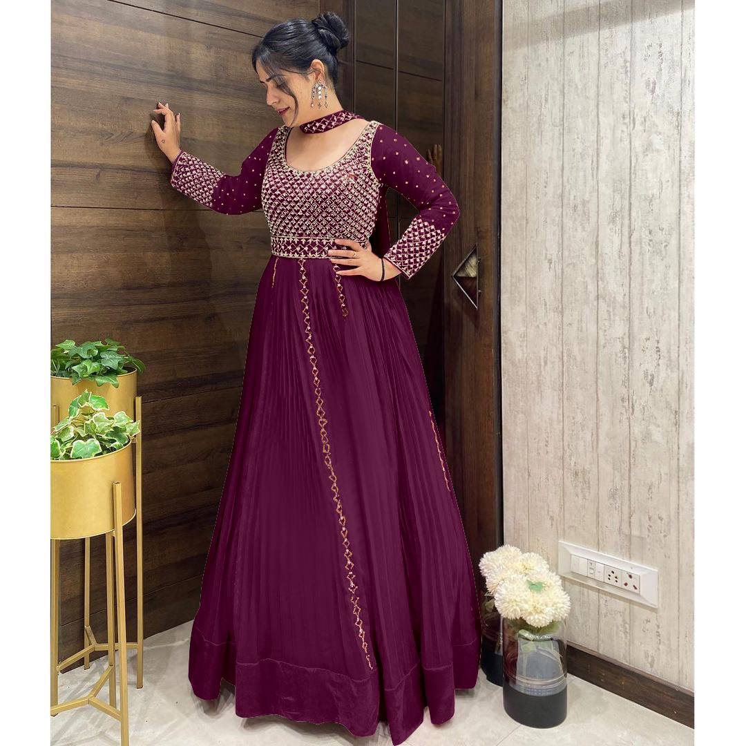 Beautiful Party Wear Collection Heavy Embroidery and Sequins Work Gown with Dupatta