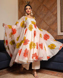 Trendy Designer Gown Set Featuring Fancy Digital Print with Pant and Dupatta