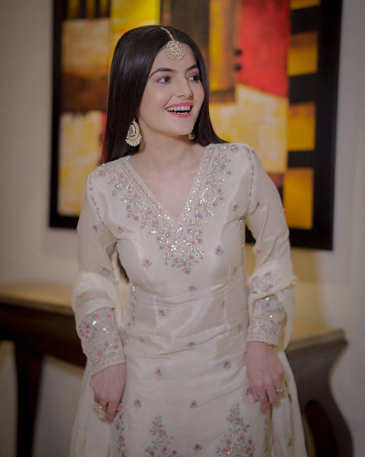 Fully Stitched Fancy Outfit â Embroidered & Sequined Top with Plazzo and Dupatta