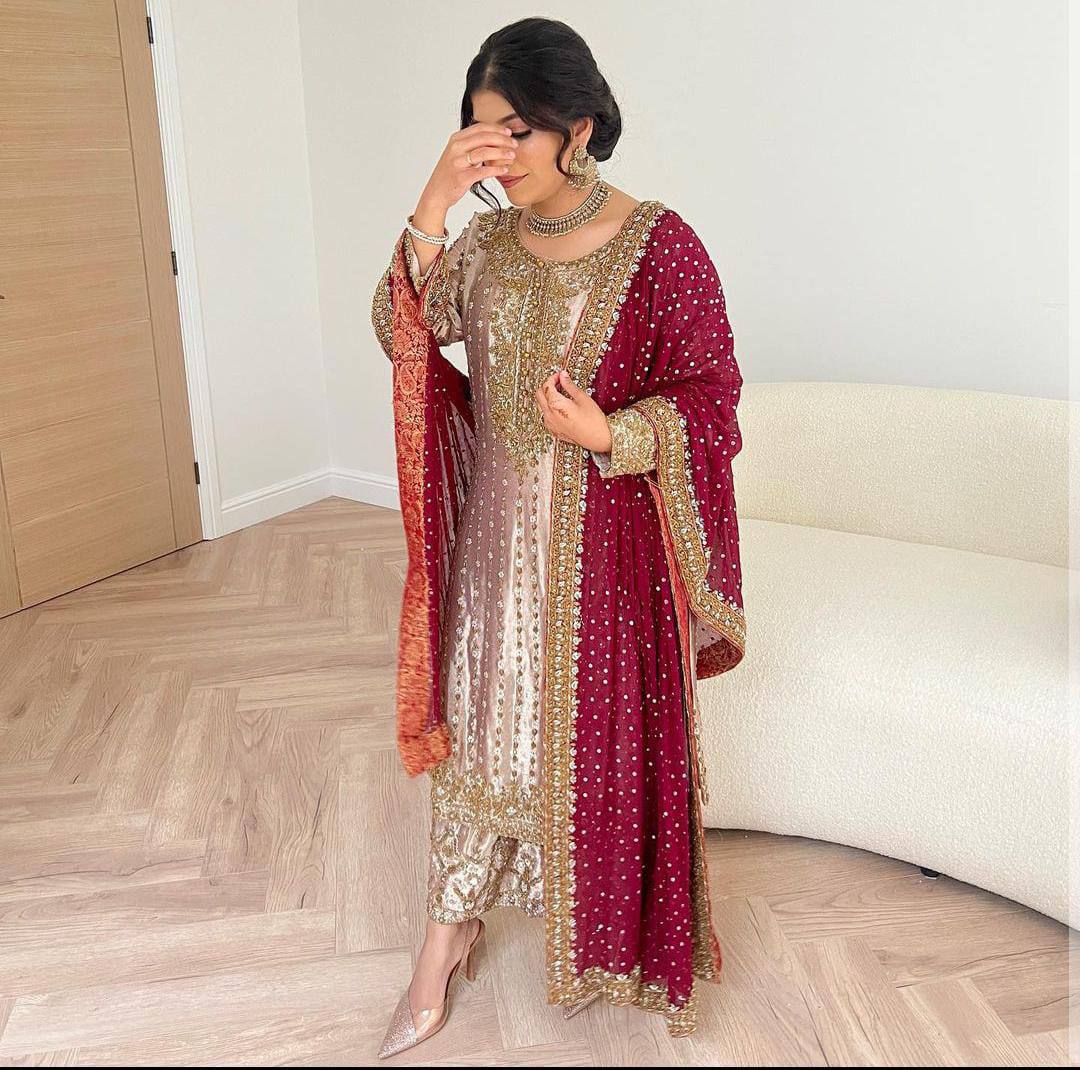 Elegant Kurti Set with Sequins Embroidery and Coordinated Dupatta
