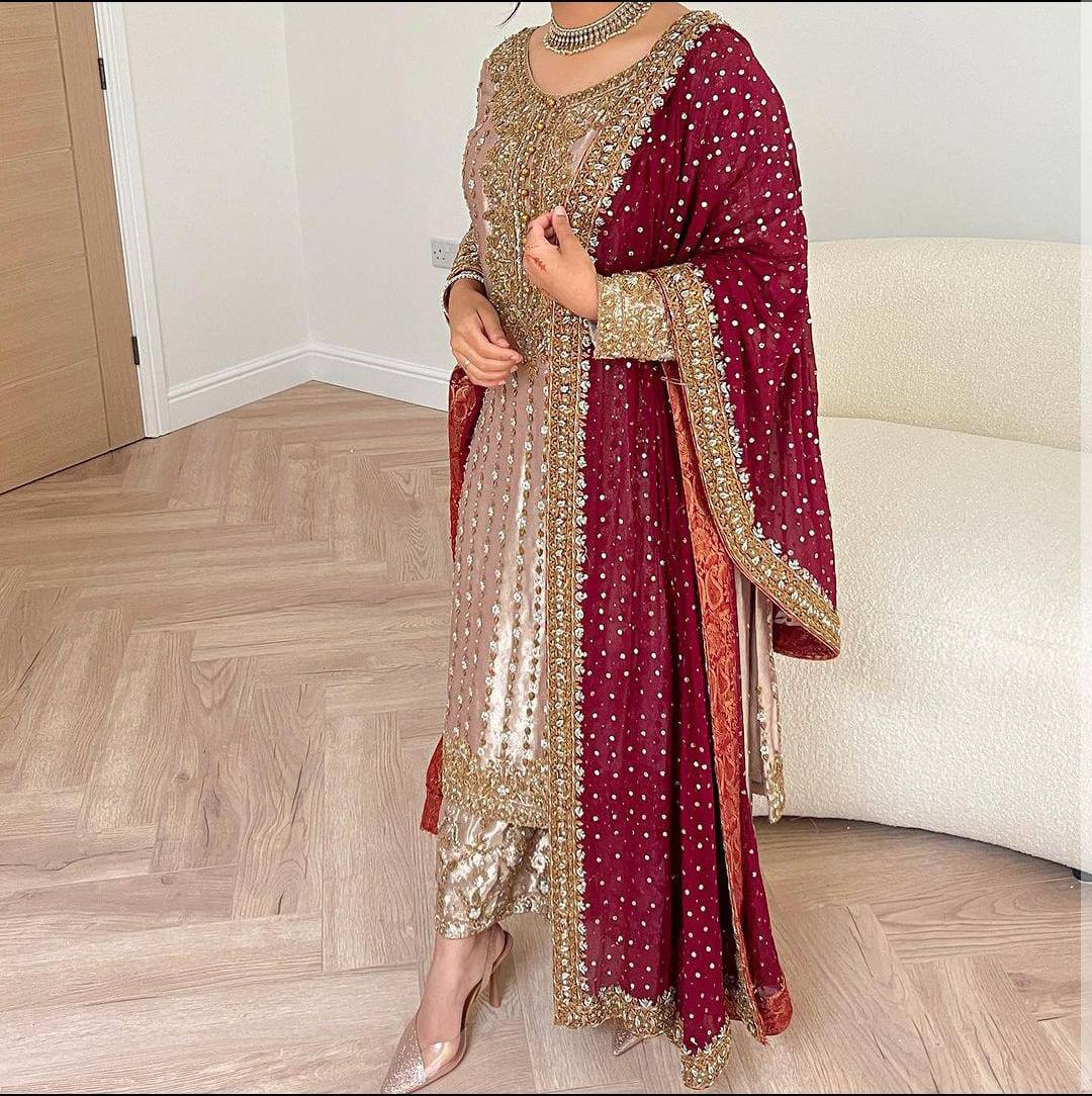 Elegant Kurti Set with Sequins Embroidery and Coordinated Dupatta