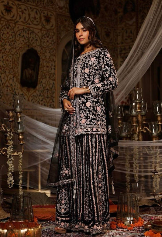 Exquisite Embroidered Top with 9K+ Stone Hand Work and Sarara Set with Fancy Dupatta