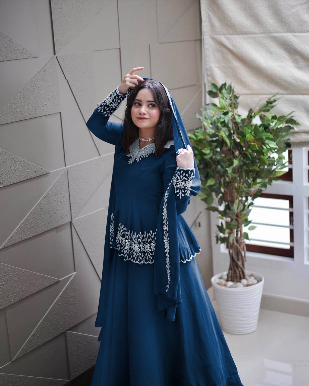 Designer Party Wear Look Top With Lehenga & Dupatta Set.