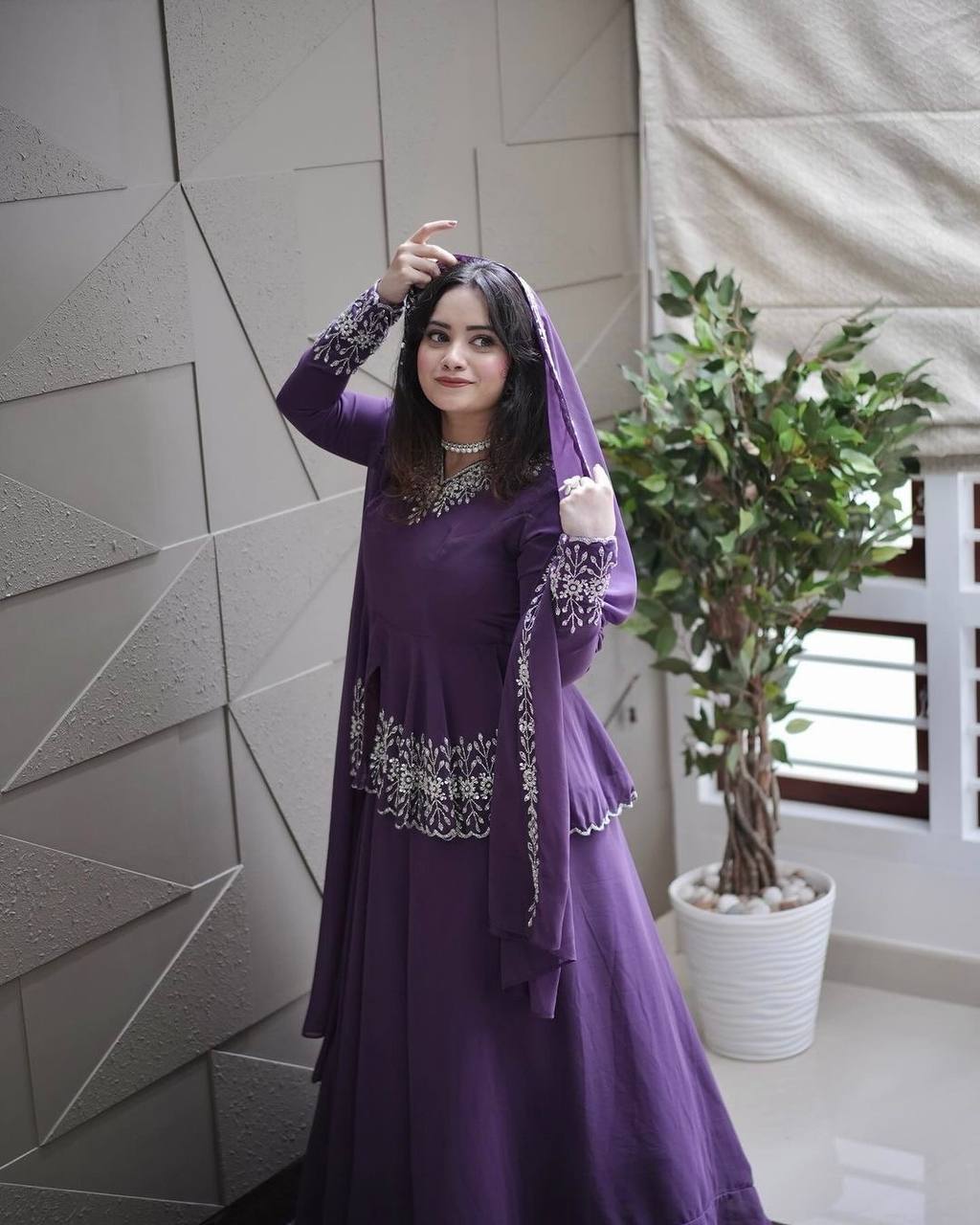 Designer Party Wear Look Top With Lehenga & Dupatta Set.