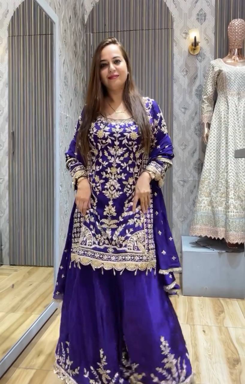 Royal Look Sharara Ensemble with Intricate Embroidery Work