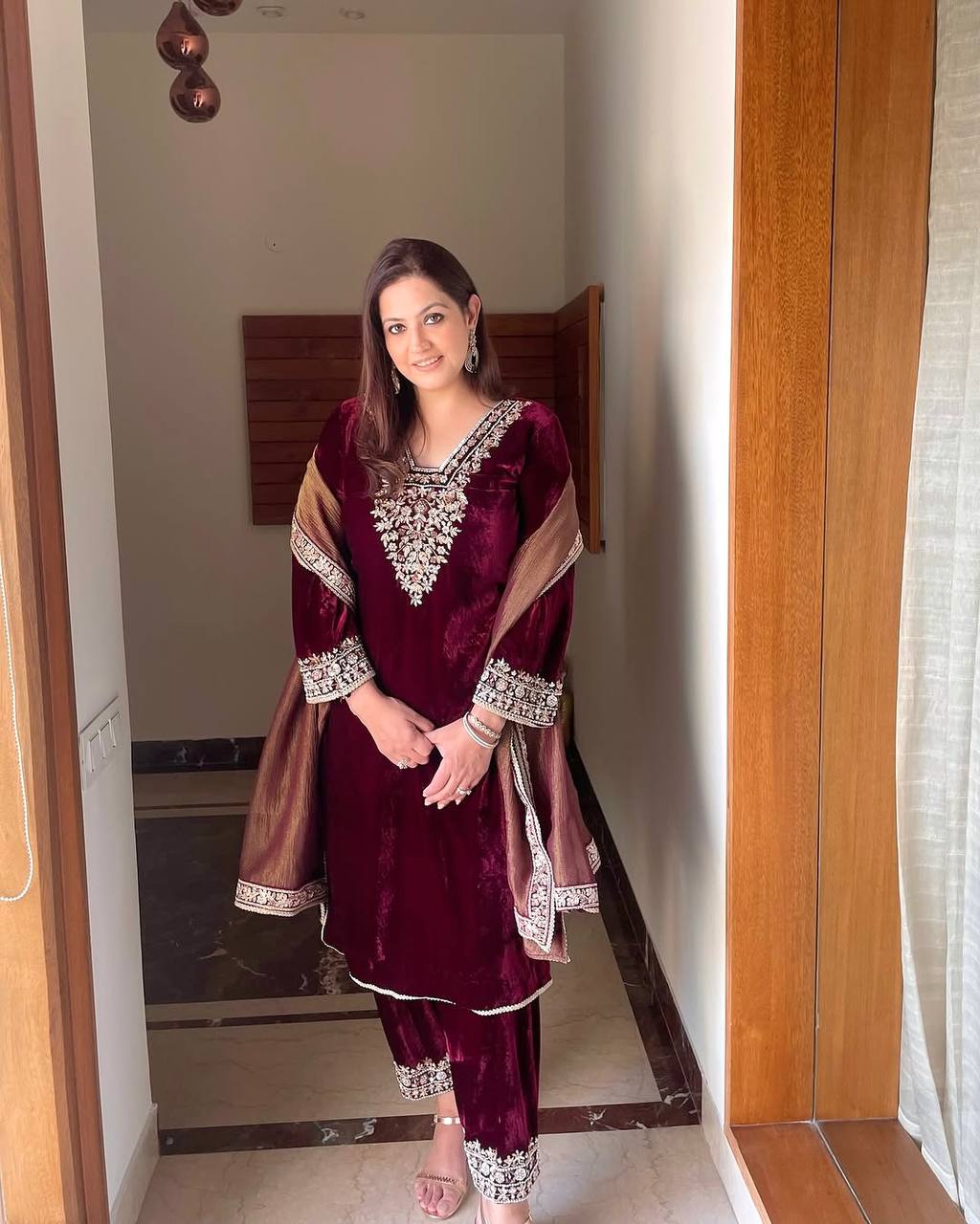 Glamorous Party Look Pure Viscose Velvet Suit Set with Dupatta