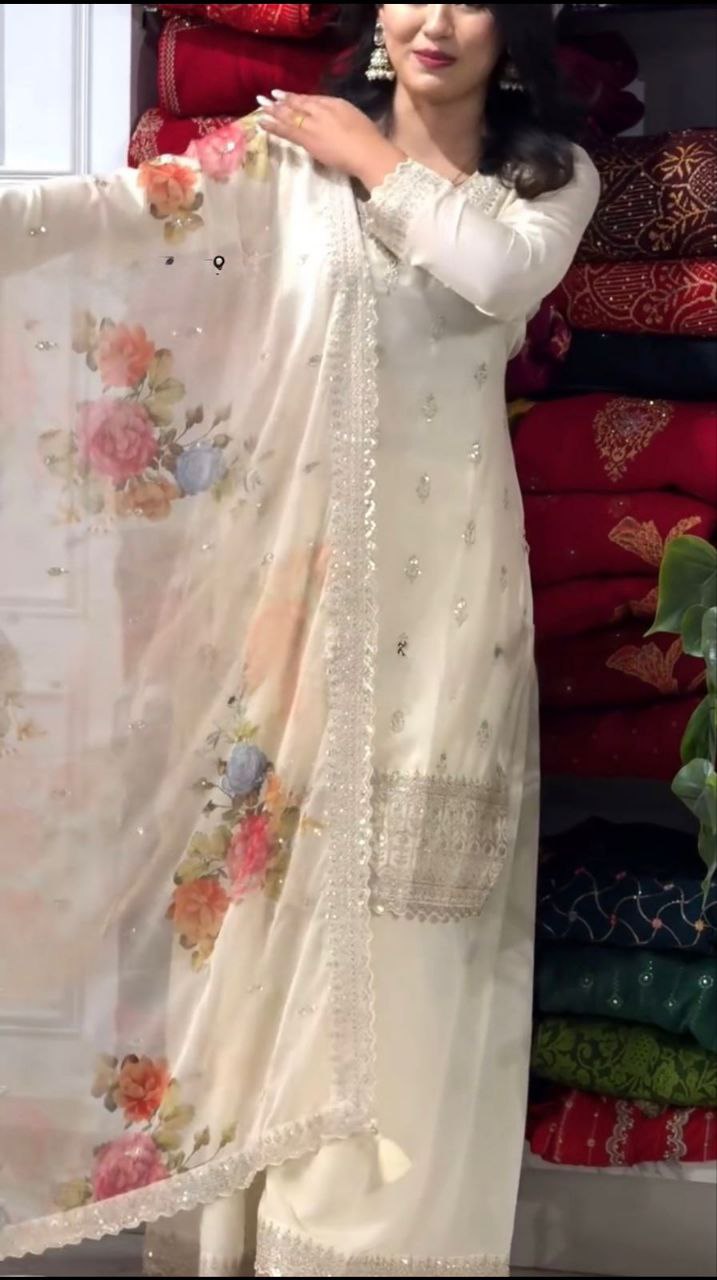Elegant White Sharara Set with Embroidery & Sequin Detailing