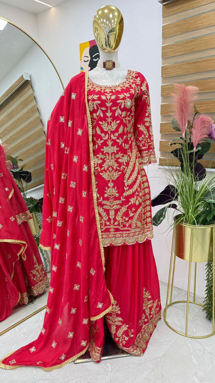 Royal Look Sharara Ensemble with Intricate Embroidery Work