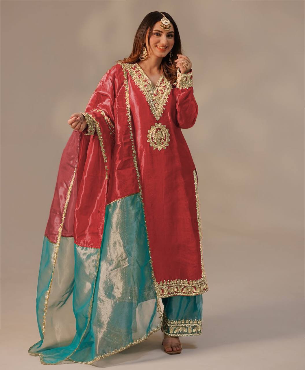Heavily Embroidered Designer Top-Plazzo Set with Stylish Dupatta