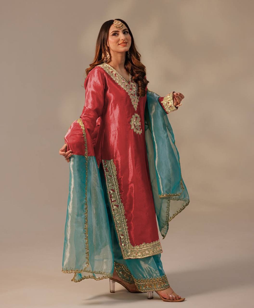 Heavily Embroidered Designer Top-Plazzo Set with Stylish Dupatta