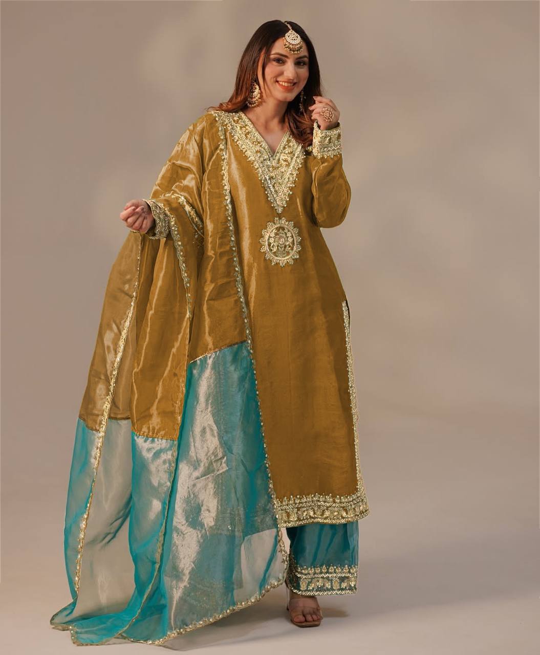 Heavily Embroidered Designer Top-Plazzo Set with Stylish Dupatta