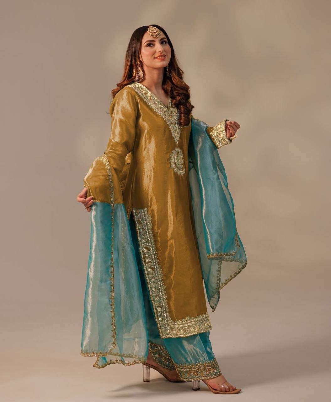 Heavily Embroidered Designer Top-Plazzo Set with Stylish Dupatta