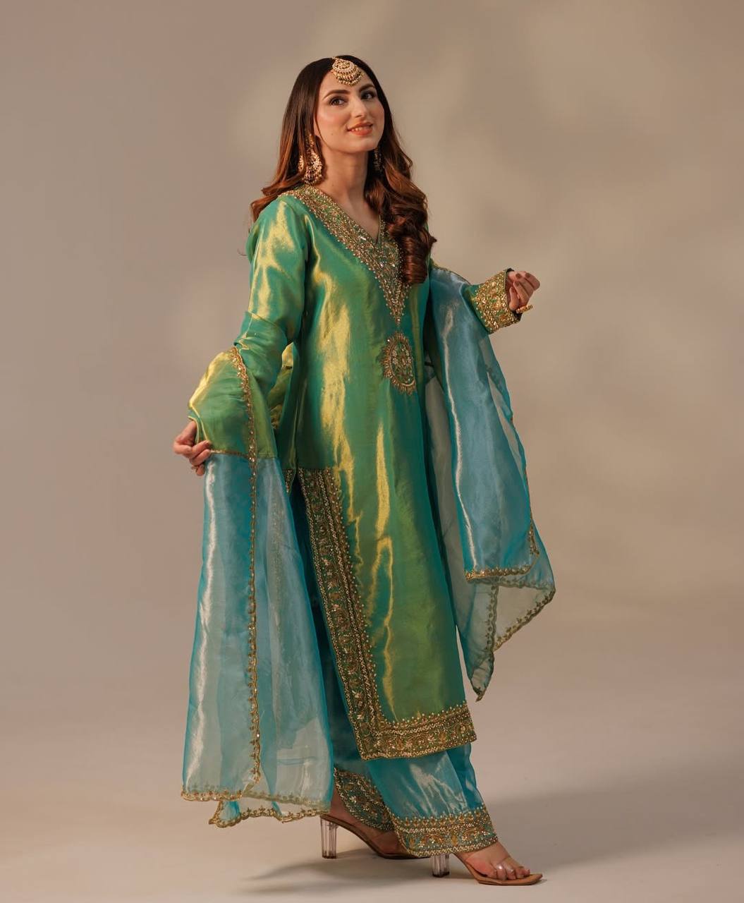 Heavily Embroidered Designer Top-Plazzo Set with Stylish Dupatta