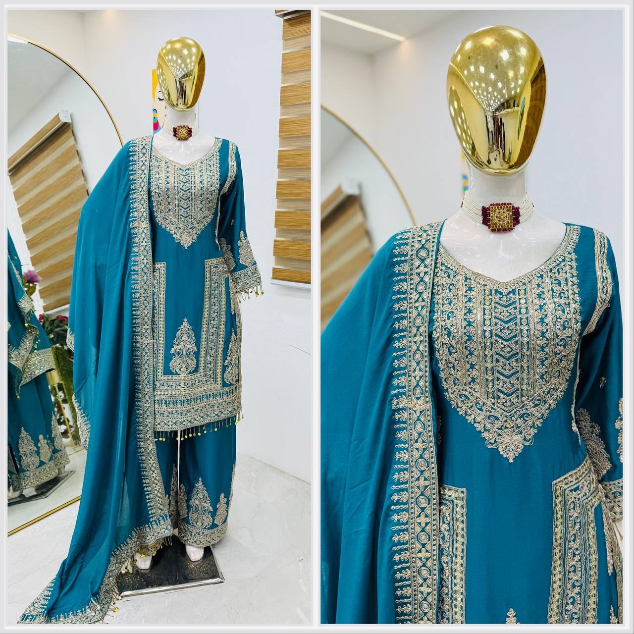 Fancy Designer Chinon Silk Top Bottom & Dupatta Set