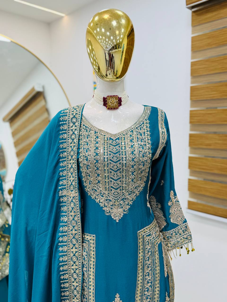 Fancy Designer Chinon Silk Top Bottom & Dupatta Set