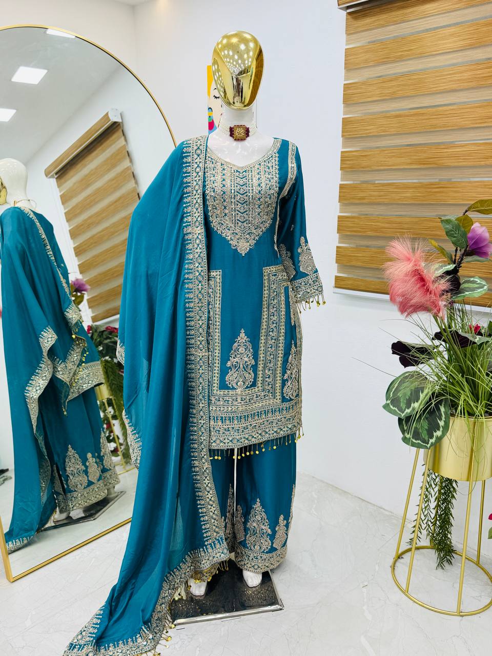 Fancy Designer Chinon Silk Top Bottom & Dupatta Set