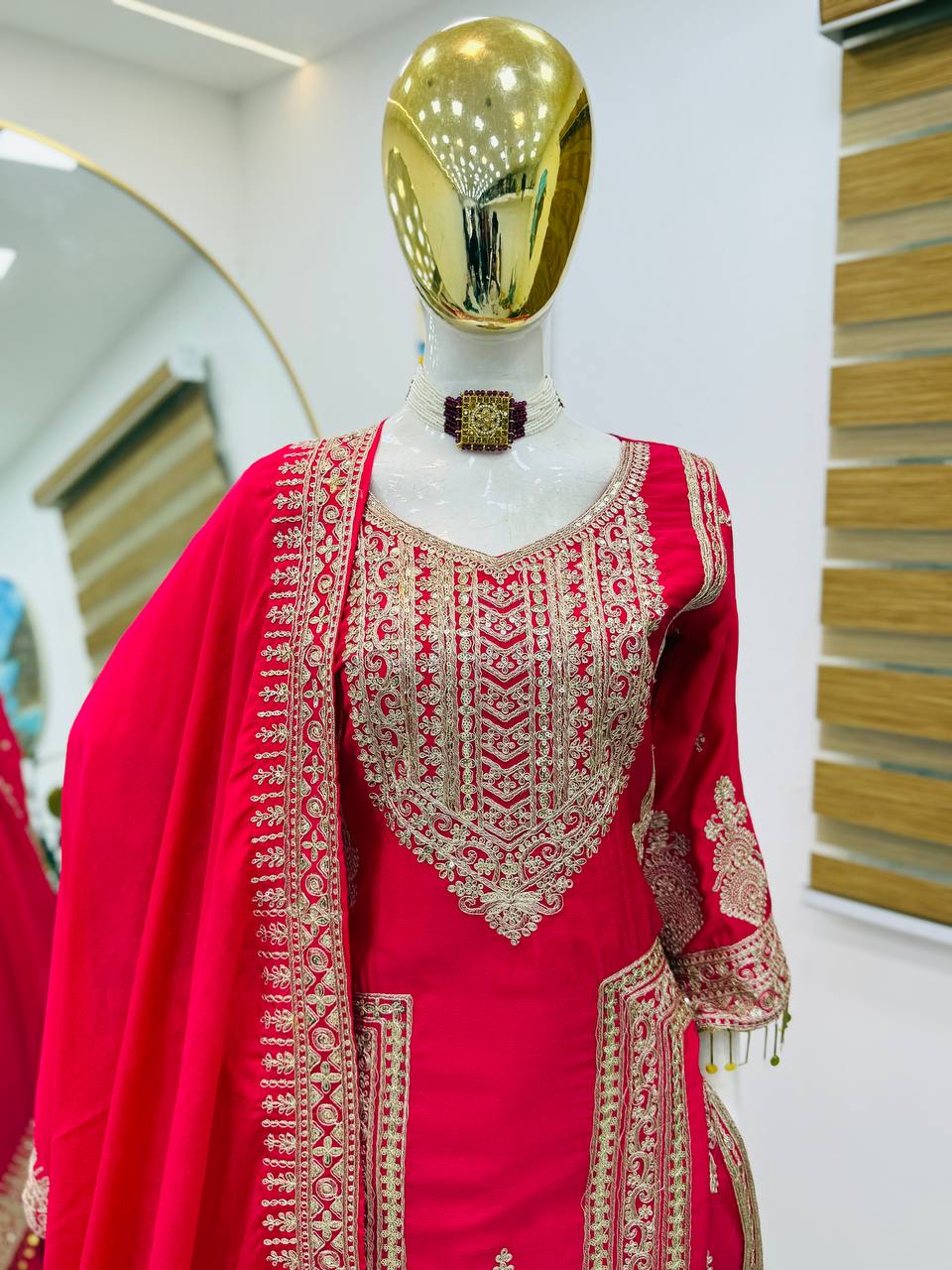 Fancy Designer Chinon Silk Top Bottom & Dupatta Set