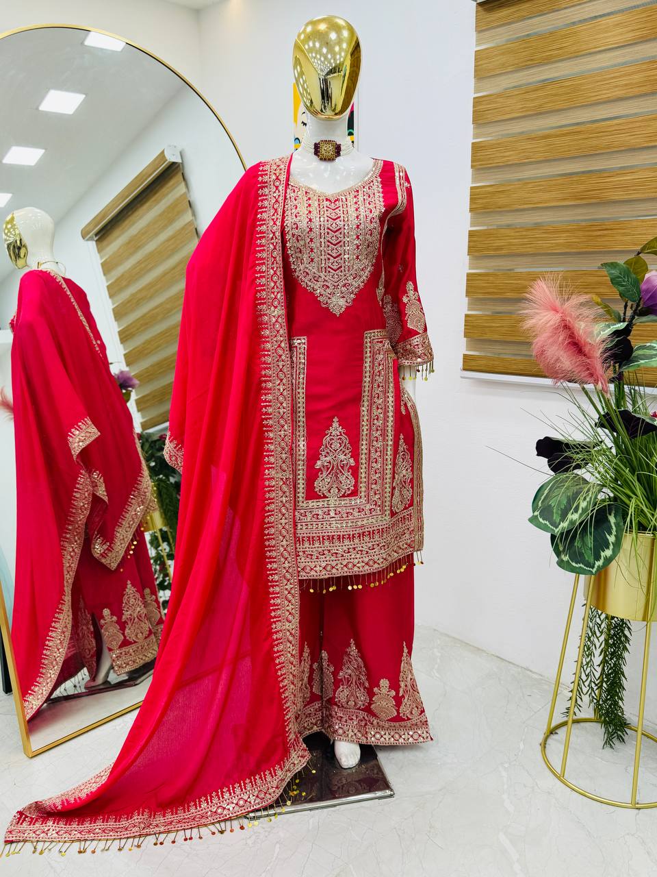 Fancy Designer Chinon Silk Top Bottom & Dupatta Set