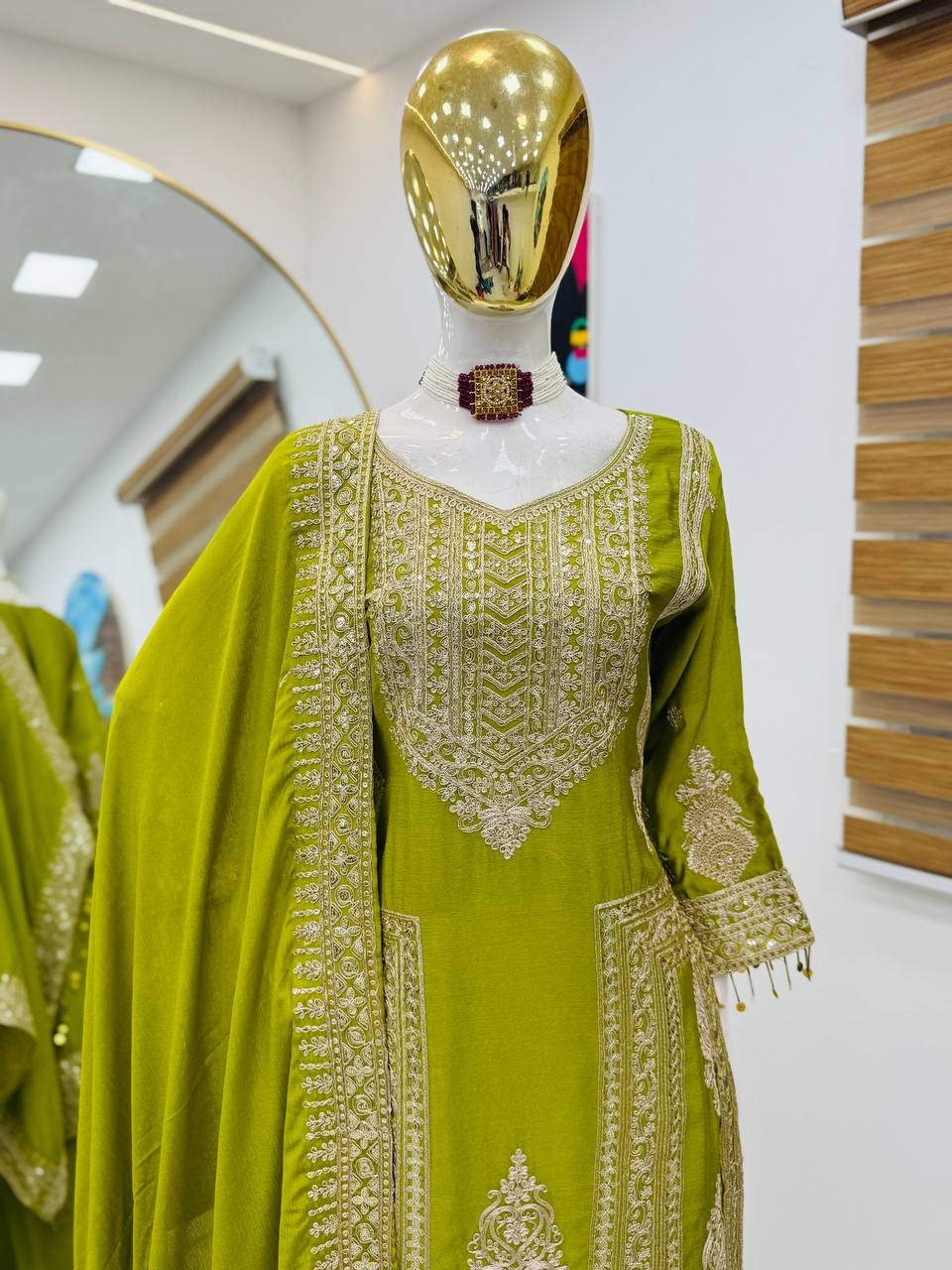 Fancy Designer Chinon Silk Top Bottom & Dupatta Set