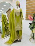 Fancy Designer Chinon Silk Top Bottom & Dupatta Set