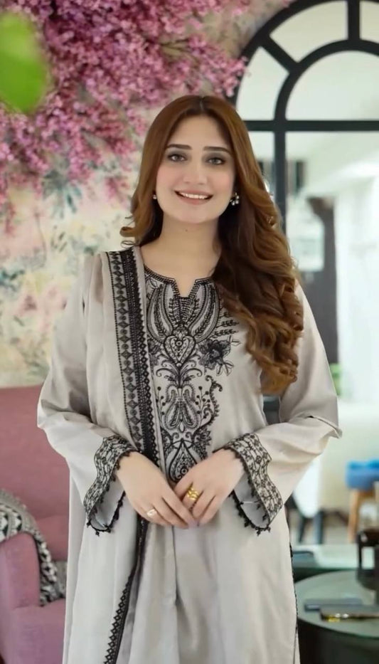 Monochrome Muse Statement Wear in Faux Georgette with Rich Detailing