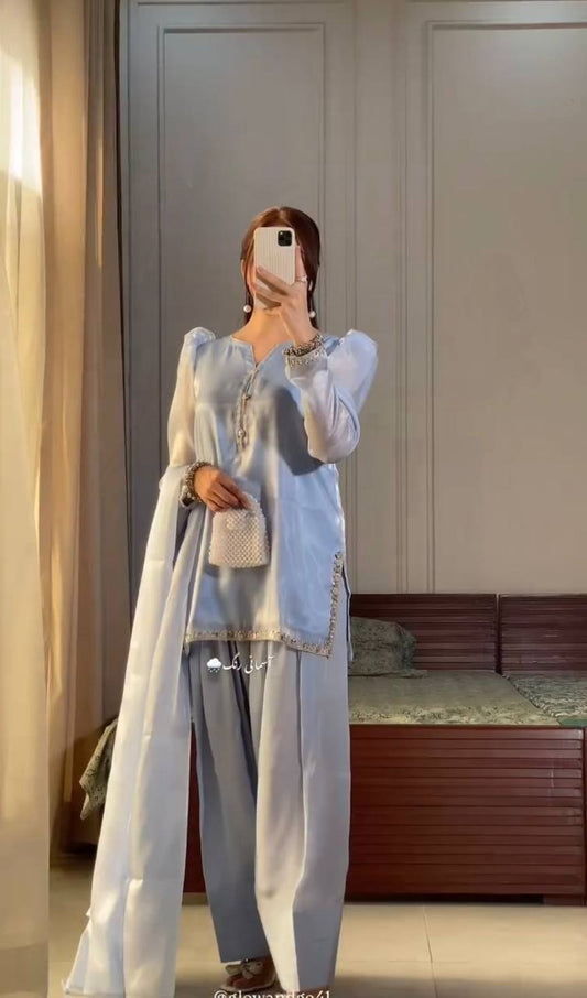 Luxury Designer Farshi Plazzo Set with Embroidered Jimmy Choo Top and Intricate Handwork