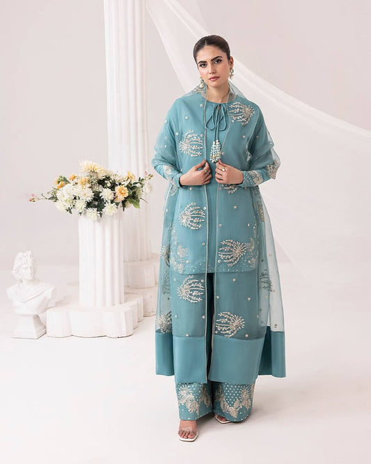 Designer Natural Crepe Farshi Palazzo Set with Bidas Val Moti & 3mm Sequence Embroidery