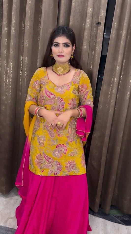 Zari and Sequin Embellished Top with Malay Silk Lehenga & Digital Print Dupatta