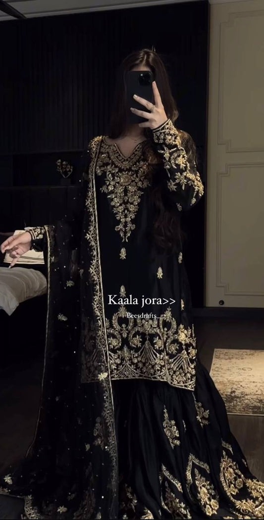 Designer Natural Crepe Sharara Set with 5mm Sequence Embroidery and Fancy Georgette Dupatta