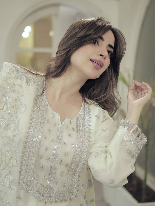 Fancy Party Wear Georgette Top and Palazzo with Hand Embroidery and Sequence Dupatta